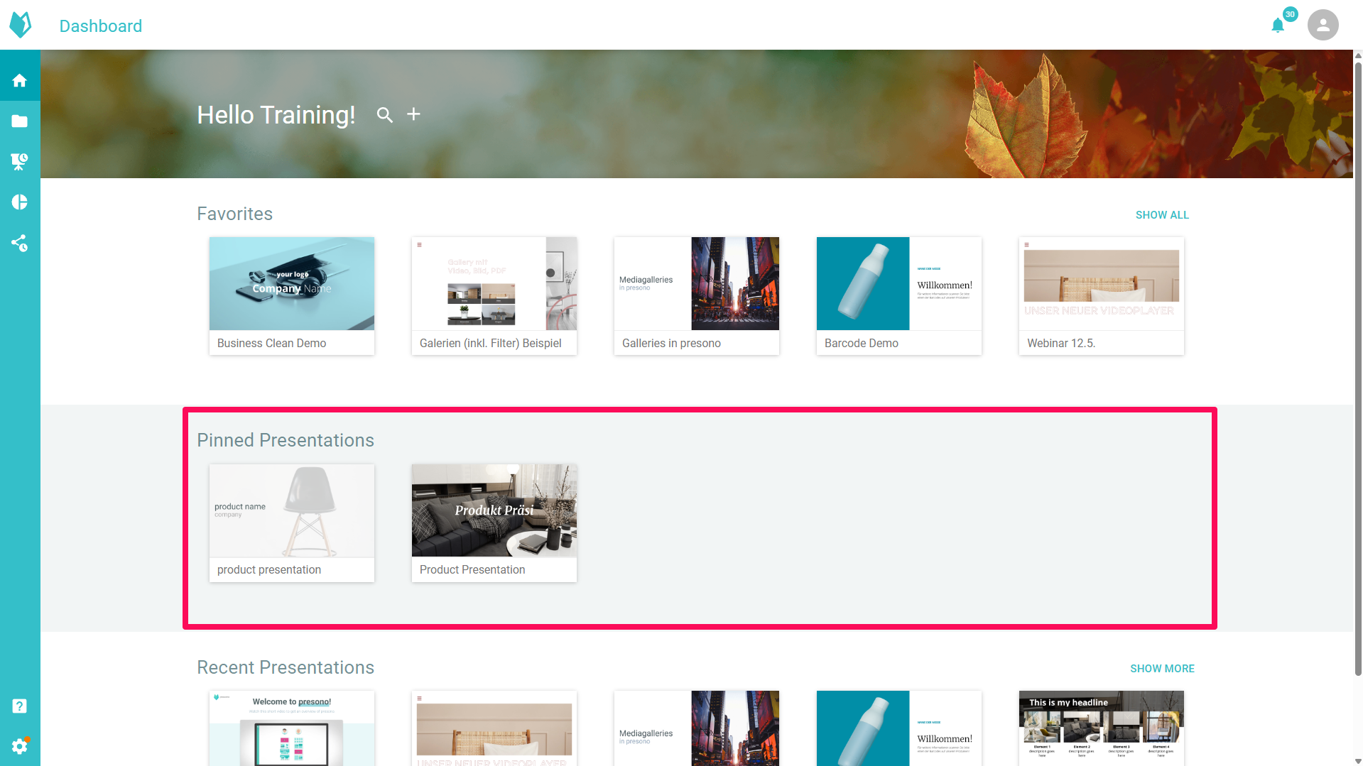 Pinned Presentations